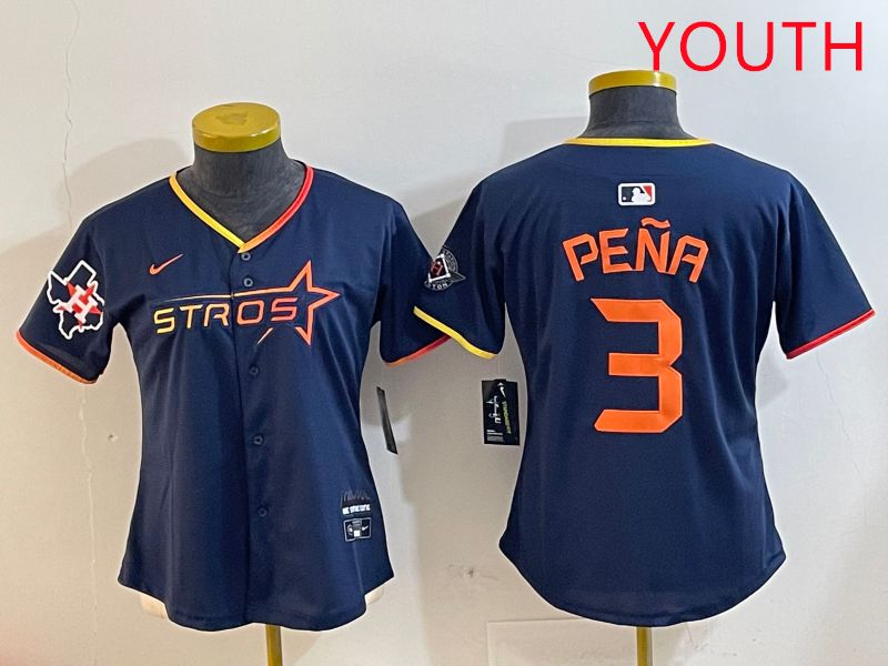 Youth Houston Astros #3 Pena Drak Blue Three generations Joint Name 2025 Nike MLB Jersey style 4109->youth mlb jersey->Youth Jersey